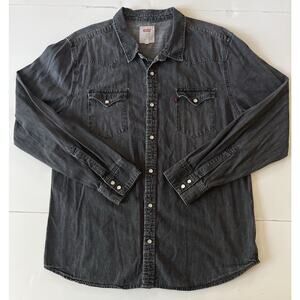 Levis Pearl Snap Denim Shirt Men XXL Charcoal Western Cowboy Country
